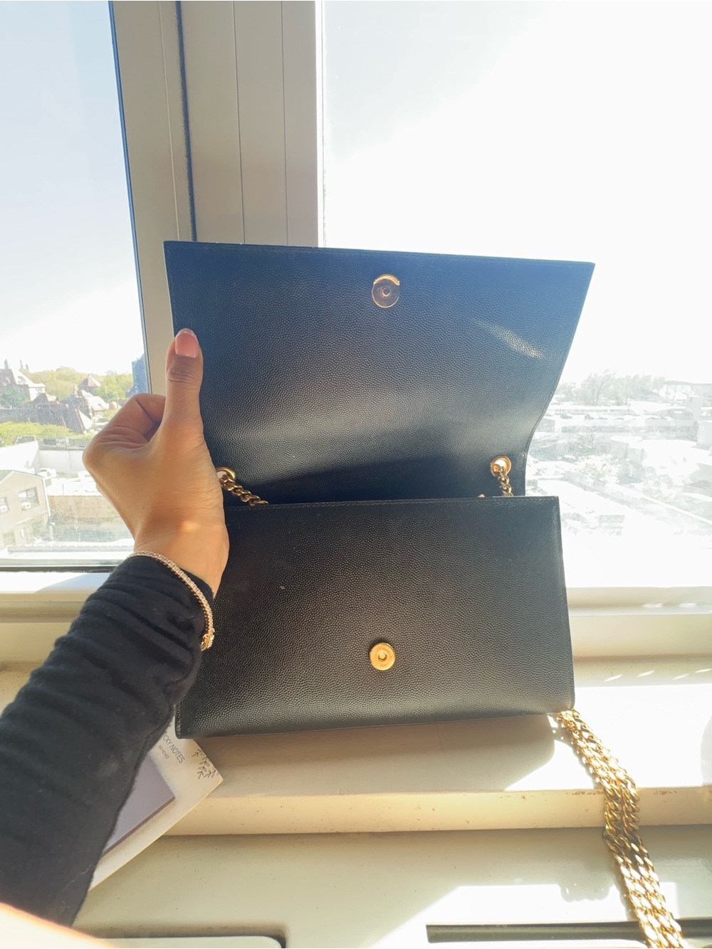 Saint Laurent Kate Medium YSL Monogram Chain Wallet Black Grain Leather Gold - Picture 6 of 7